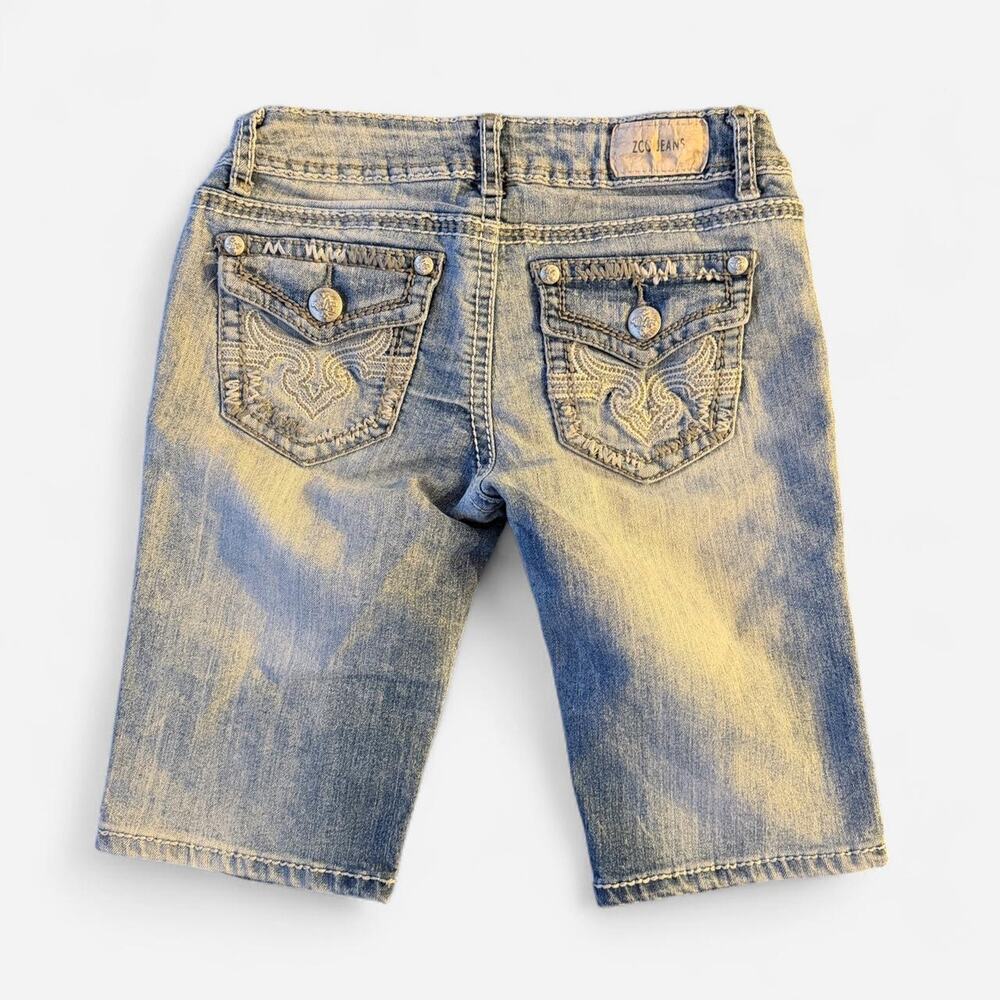 2000s ZCO JEANS Low Rise Embellished Pockets Light Wash Bermuda Shorts Size 3